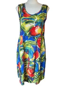 Jams World sleeveless Hawaiian sundress colorful tropical fruit and leaf print S